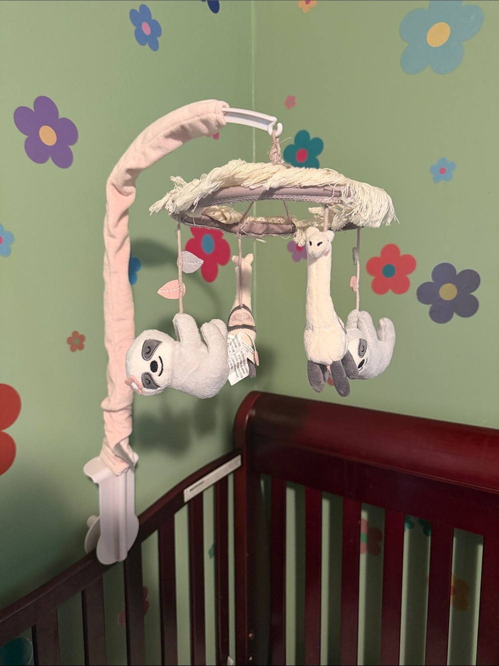 Plush Sloth and Llama Baby Mobile - Pink and Cream